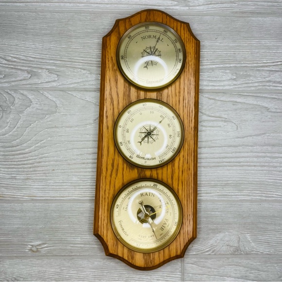 Vintage Weather station barometer thermometer hygrometer barometer wooden frame - Picture 2 of 16